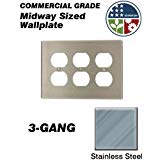 Leviton SSJ83-40 Wallplate 3-Gang Duplex Midway Size 302 Stainless Steel - Stainless Steel (Pkg of 10)